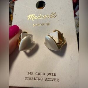 Madewell Demi-Fine Heart Earrings in Gold and White NWT